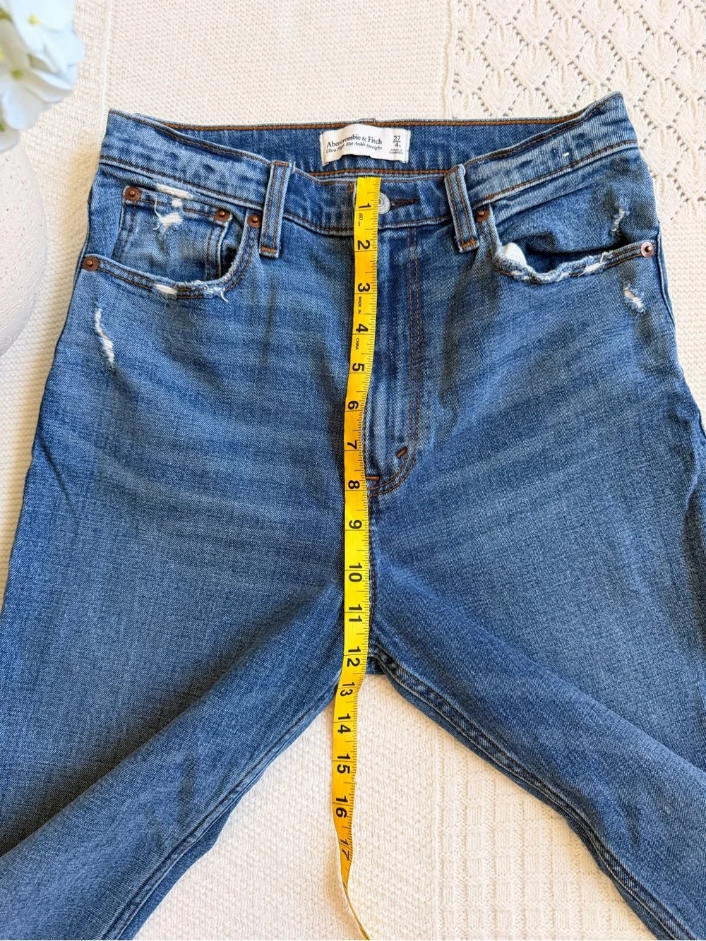 Abercrombie & Fitch Medium Blue Ultra High-Rise Ankle Straight Jeans